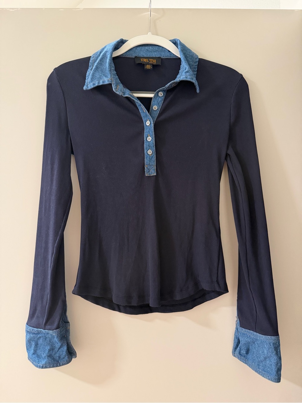 Denim accent long sleeve